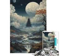 1000 Piece Jigsaw Puzzle for Adults Pagoda Under The Full Moon Challenging To Complete But Fun And Humorous Relaxing Games for Ages 14 And over (50x75cm)