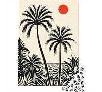 1000-Piece Jigsaw Puzzle for Adults, Palm Tree Sunset Silhouette, 52x38cm/1000pcs, Smooth White Cardboard Pieces; for Relaxed Evenings at The Table
