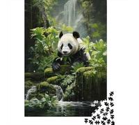 1000-Piece Jigsaw Puzzle for Adults, Panda in Tropical Rainforest, 38x26cm/1000pcs; Low-dust Pieces for A Tidier Table; A Calm After-work Activity