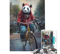 1000 Piece Jigsaw Puzzle for Adults Panda on A Bike in Amsterdam Jigsaw for Adults Brain Teaser Game Wall Art Unique Gifts for Birthday And Christmas (Size 38x52cm)