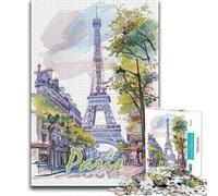 1000 Piece Jigsaw Puzzle for Adults Paris City Watercolor Presents for Women Impossible Game for Age 14+ Game 38x26cm