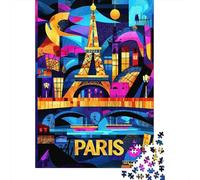 1000 Piece Jigsaw Puzzle for Adults, Paris Colorful Nights - Geometric Eiffel Tower Art, 70x50cm/1000pcs, Relaxing Winter Hobby, Quiet Evening Leisure And Time at Home