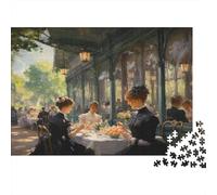 1000-Piece Jigsaw Puzzle for Adults, Parisian Café Scene, 52x38cm/1000pcs; Low-dust White Pieces for Sorting; A Calm After-work Activity