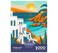 1000 Piece Jigsaw Puzzle for Adults, Peaceful Greece Sunset Art Artwork, Creative Leisure Activity, Festive Season Fun, Precision Cut Pieces, 38x26cm/1000pcs