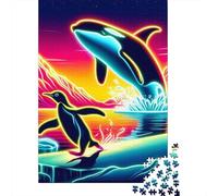 1000 Piece Jigsaw Puzzle for Adults, Penguin Escapes Orca, 52x38cm/1000pcs, Idea, Screen-Free Activity And Family Time at Home