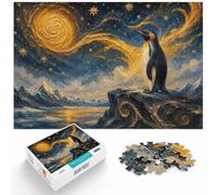 1000 Piece Jigsaw Puzzle for Adults, Penguin in Golden Night Sky | For a calm home hobby: 1000-piece jigsaw puzzle for adults; with 1000 pieces to keep the challenge engaging.