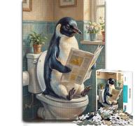 1000 Piece Jigsaw Puzzle for Adults, Penguin reading newspaper on toilet | A January indoor activity for a calm start to the year for screen-free time.