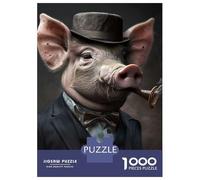 1000 Piece Jigsaw Puzzle for Adults Pig in A Suit Smoking A Cigar Jigsaw for Adults Hands-on Game Improve Memory Birthday And Unique Gifts 38x26cm/1000pcs