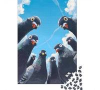 1000 Piece Jigsaw Puzzle for Adults, Pigeons looking up at the sky