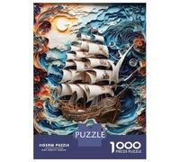 1000 Piece Jigsaw Puzzle for Adults, Pirate Ship at Sea Artwork, Mindfulness Activity, Winter Indoor Entertainment, Premium Puzzle Pieces, 52x38cm/1000pcs