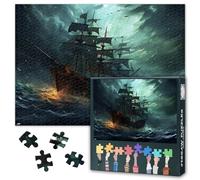 1000 Piece Jigsaw Puzzle for Adults Pirate Ship at Sea Nautical Adventure Challenging Puzzle Game Ocean Themed Wall Art Home Decor Gift 27.5x19.7 Inches