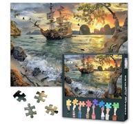 1000 Piece Jigsaw Puzzle for Adults Pirate Ship Docked at a Tropical Shore Island Jigsaw Puzzles Adventure Awaits Paper Puzzles 50.5x70.5cm