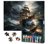 1000 Piece Jigsaw Puzzle for Adults Pirate Ship in Stormy Sea Epic Ocean Adventure Nautical Art Challenging Puzzle Game Wall Decor Gift for Pirates Fans 27.5x19.7 Inches