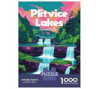 1000 Piece Jigsaw Puzzle for Adults Plitvice Lakes National Park Illustration Jigsaws for Adults Family Game Analysis And Logic Difficult And Challenge 52x38cm/1000pcs