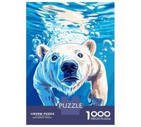 1000 Piece Jigsaw Puzzle for Adults, Polar Bear Swimming Underwater Illustration Artwork, Challenging Brain Teaser, Christmas Family Activity, Precision Cut Pieces, 38x26cm/1000pcs