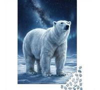 1000-Piece Jigsaw Puzzle for Adults, Polar Bear Under The Northern Lights, 70x50cm/1000pcs, Idea, Winter Indoor Activity And Holiday Downtime