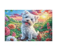 1000 Piece Jigsaw Puzzle for Adults Poodle Flower Field 1000 PCS 75x50cm Universal Puzzle for All Occasions Home Decor Family Fun Stress Relief All in One Gift