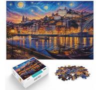 1000 Piece Jigsaw Puzzle for Adults, Porto Portugal Cityscape Night Art | As a Christmas gift idea, this adult jigsaw puzzle with 1000 pieces suits quiet days around New Year.