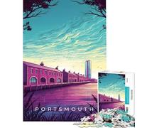 1000 Piece Jigsaw Puzzle for Adults Portsmouth Waterfront Illustration Jigsaw Puzzle Brain Teaser Game Stress Reliever for Is Ideal As A Gifts (Size 38x52cm)