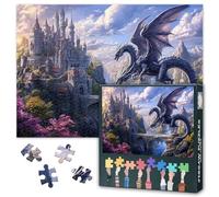 1000 Piece Jigsaw Puzzle for Adults Powerful Two Headed Dragon Puzzle Gothic Castle Jigsaw Puzzles Challenging Fantasy Puzzles No Dust Durable Crafts 50.5x70.5cm
