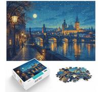 1000 Piece Jigsaw Puzzle for Adults, Prague Czech Republic Night Cityscape | For puzzle lovers on Christmas morning: Adult jigsaw puzzle with 1000 pieces gives adults a calm winter activity.