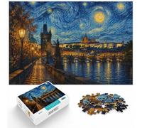 1000 Piece Jigsaw Puzzle for Adults, Prague Czech Republic Starry Night Art | For winter weekends, this adult jigsaw puzzle with 1000 pieces offers adults a patient challenge for colder days.