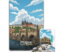1000 Piece Jigsaw Puzzle for Adults, Prague, Czech Republic Travel Poster | Enjoy a rainy-day activity for adults on indoor afternoons for a satisfying challenge.