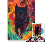 1000 Piece Jigsaw Puzzle for Adults Psychedelic Black Wolf, DIY Toys, Enhance Memory, Unique Gifts for Birthday And Christmas 38x26cm