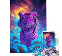 1000 Piece Jigsaw Puzzle for Adults Psychedelic Tiger Sunflower Field Jigsaw Puzzle Brain Teaser Game Stress Reliever for Is Ideal As A Gifts (Size 50x75cm)