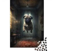 1000 Piece Jigsaw Puzzle for Adults, Pug in Haunted Mansion, 70x50cm/1000pcs, Idea, Screen-Free Activity And Family Time at Home