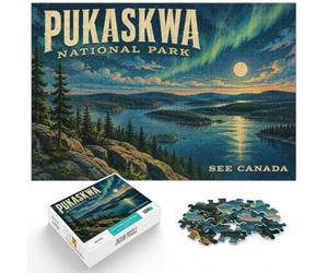 1000 Piece Jigsaw Puzzle for Adults, Pukaskwa National Park Vintage Poster | For patient puzzlers who like detailed images, this adult jigsaw puzzle with 1000 pieces fits a regular jigsaw hobby.