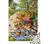1000 Piece Jigsaw Puzzle for Adults, Puppies Picnic Ducks Squirrel
