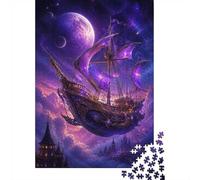 1000 Piece Jigsaw Puzzle for Adults, Purple Airship Moon Sky