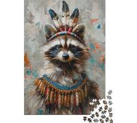 1000 Piece Jigsaw Puzzle for Adults, Raccoon Indian Historic