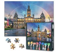 1000 Piece Jigsaw Puzzle for Adults Rainbow over Glasgow City Puzzle 50x70cm Chambers and George Square Scotland Challenging Puzzles Coolest Adult Puzzles Unique Gift