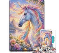 1000 Piece Jigsaw Puzzle for Adults, Rainbow Unicorn Castle Lake
