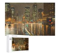 1000 Piece Jigsaw Puzzle for Adults, Rainy Cityscape with Reflective Lights