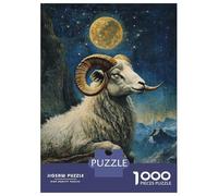 1000 Piece Jigsaw Puzzle for Adults, Ram Under The Moon Artwork, Relaxing Puzzle Experience, for Puzzle Lovers, Pieces, 38x26cm/1000pcs
