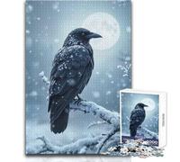 1000 Piece Jigsaw Puzzle for Adults Raven in Winter Moonlight Educational Family Game Presents for Women Secret Santa Gifts Size 38x26cm