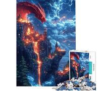 1000 Piece Jigsaw Puzzle for Adults Red Dragon over Burning Cityscape Educational Challenge Hand Speed Race Brain Teaser Game for And from 14 Years And over (38x52cm)