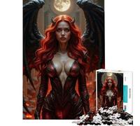 1000 Piece Jigsaw Puzzle for Adults Red-haired Devil Woman with Wings Challenging To Complete But Fun And Humorous Relaxing Games for Ages 14 And over (38x52cm)