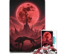 1000 Piece Jigsaw Puzzle for Adults, Red Moon Wolf Fantasy Landscape | Enjoy a quiet hobby for adults around the table for calm focus.