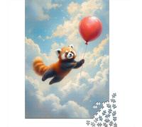 1000-Piece Jigsaw Puzzle for Adults, Red Panda Balloon Flight, 70x50cm/1000pcs, A Calm After-work Activity; White Pieces for Organised Sorting