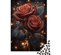 1000 Piece Jigsaw Puzzle for Adults, Red Roses with Dew Drops, 52x38cm/1000pcs, Puzzle Lover Present, Family Activity And Evening Downtime