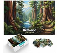 1000 Piece Jigsaw Puzzle for Adults, Redwood Forest California Illustration | For relaxed weekends: Adult jigsaw puzzle with 1000 pieces works well for solo leisure or shared family time.