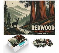 1000 Piece Jigsaw Puzzle for Adults, Redwood National Park Vintage Poster | For a classic tabletop challenge: Adult jigsaw puzzle with 1000 pieces fits naturally into relaxed home leisure.