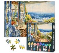 1000 Piece Jigsaw Puzzle for Adults Relaxing Seaside Terrace on a Warm Summer Afternoon Jigsaw Puzzles Coastal Living Paper Puzzles 50.5x70.5cm