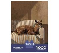 1000 Piece Jigsaw Puzzle for Adults, Resting Alpaca on Striped Couch Artwork, Relaxing Family Game, Winter Indoor Entertainment, Precision Cut Pieces, 70x50cm/1000pcs