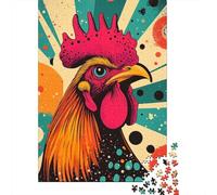 1000 Piece Jigsaw Puzzle for Adults, Retro Rooster Illustration Vibrant Rooster Striking Pop Art Farm Animal Print, 52x38cm/1000pcs, Thoughtful Gift Idea, Family Activity And Couples And Families