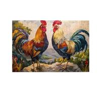 1000 Piece Jigsaw Puzzle for Adults,Rooster and Chicken Print, Puzzles with Letters on Back, Challenging Puzzle for Game Night Home Décor, 19.7 x 29.5